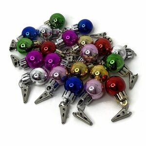 Colorful Mini Metallic Holiday Ball Ornaments with Clips Lot of 21 Pieces